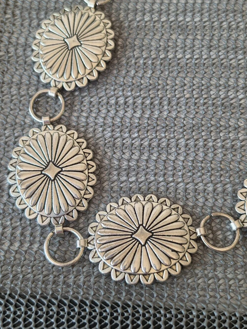 Silver Tone Western Concho Chain Link Belt  Adjustable Boho Cowgirl Style